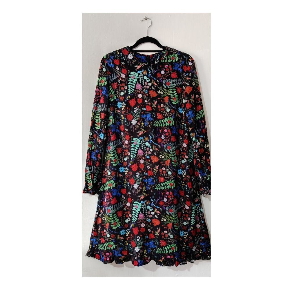 Y.A.S Multicolor‎ Floral Dress Long Sleeve Size Large A-Line Ruffle Hem